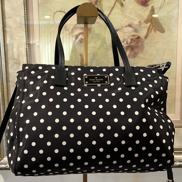 Kate Spade Black and White Polka Dot Fabric Handbag Crossbody EUC - Picture 3 of 17